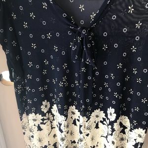 Sheer Navy Blue/Cream Floral Blouse